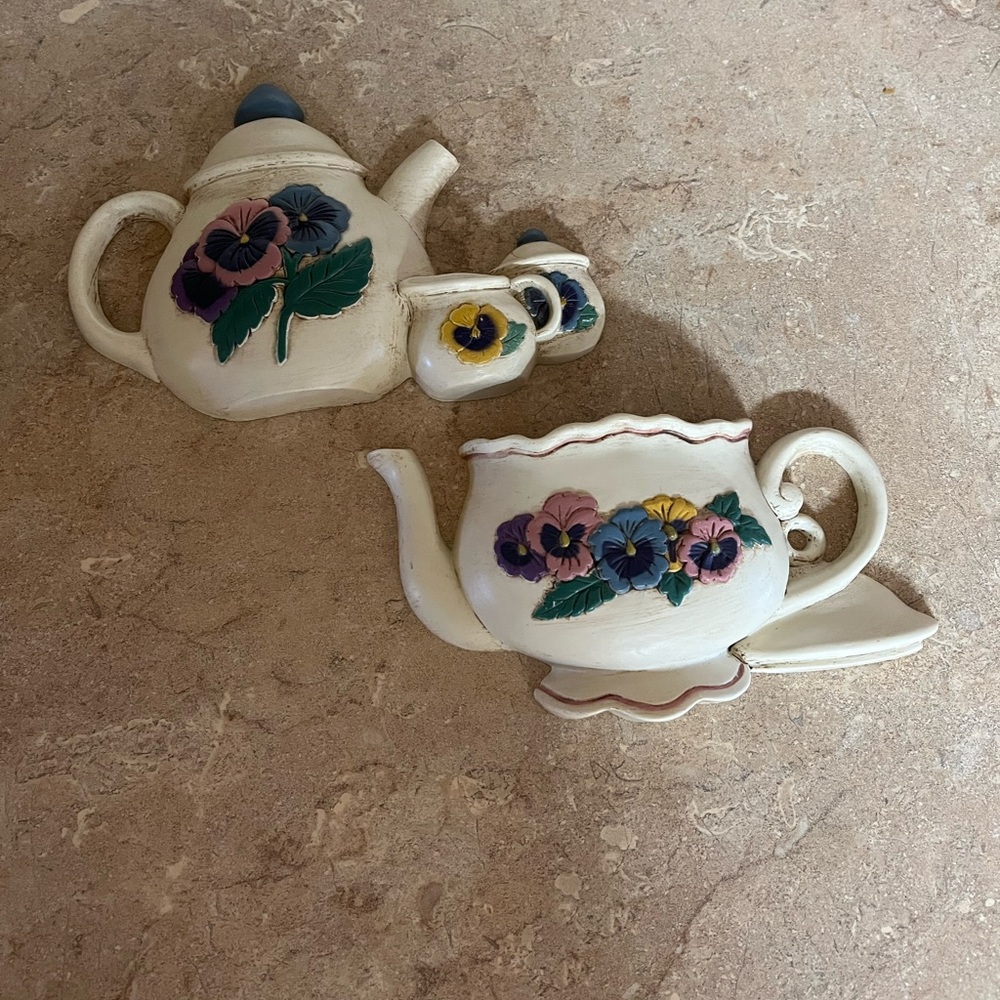 Vintage Burwood Floral Ceramic Teapot Wall Art